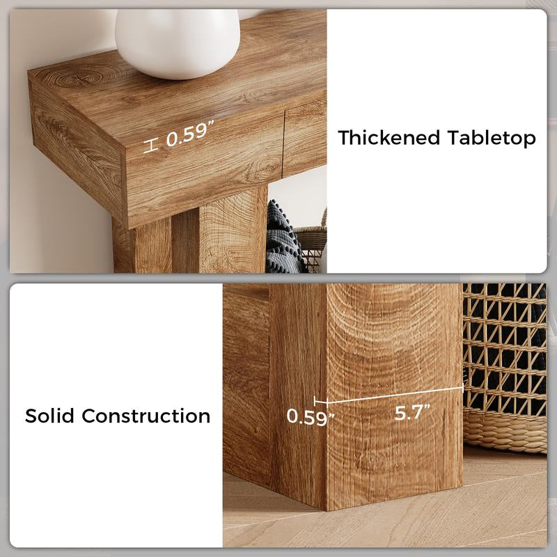 IRONCK 63-Inch Console Table with Dual Drawers, Wooden Sofa Table for Living Room, Hallway, and Entryway