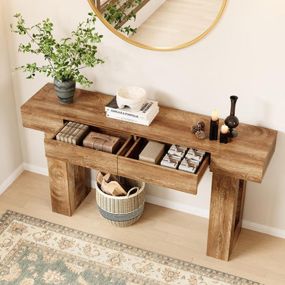 IRONCK 63-Inch Console Table with Dual Drawers, Wooden Sofa Table for Living Room, Hallway, and Entryway